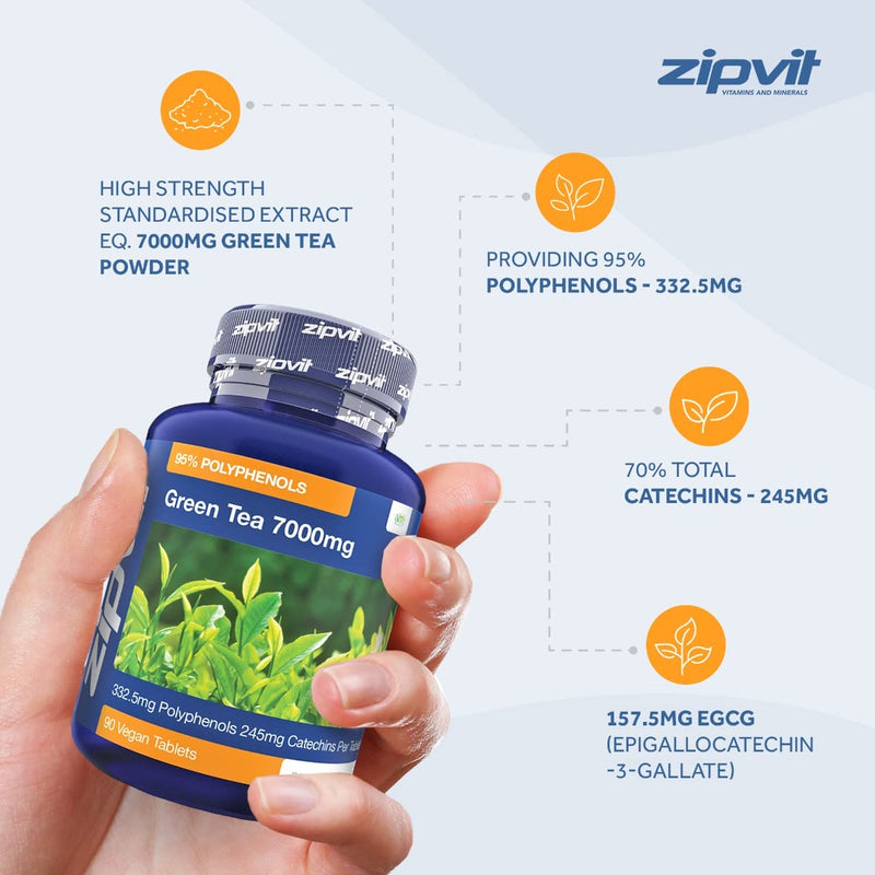Green Tea Extract 7000mg Antioxidant, 95% Polyphenols. 90 Vegan Green Tea Tablets. 3 Months Supply. - BeesActive Australia