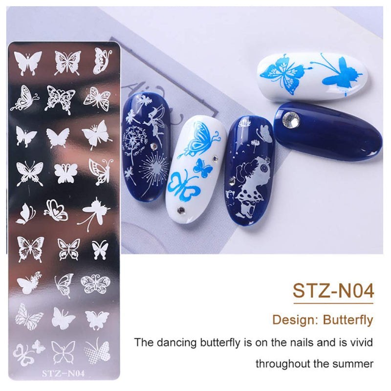Nail Stamp Plates Set 5 Pcs Nail Stamping Plates + 1 Stamper + 1 Scraper Butterfly Flower Feather Nail Plate Template Image Plate DIY Stainless Steel Nail Image Polish Template Kit - BeesActive Australia