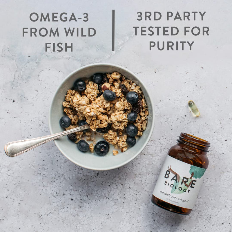 Bare Biology Mindful Omega 3 Fish Oil Capsules - Support for Brain Function and Eyes - Super Strength / Made from Sustainably Caught Fish (30 Capsules) - BeesActive Australia