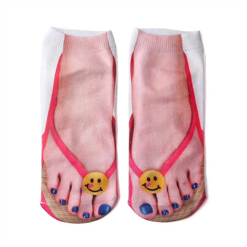 3D Pattern Manicure Print Socks Flip Flop Funny Hidden Running Socks Women Personalized Low Cut Ankle 3- Flip Flop Socks - BeesActive Australia