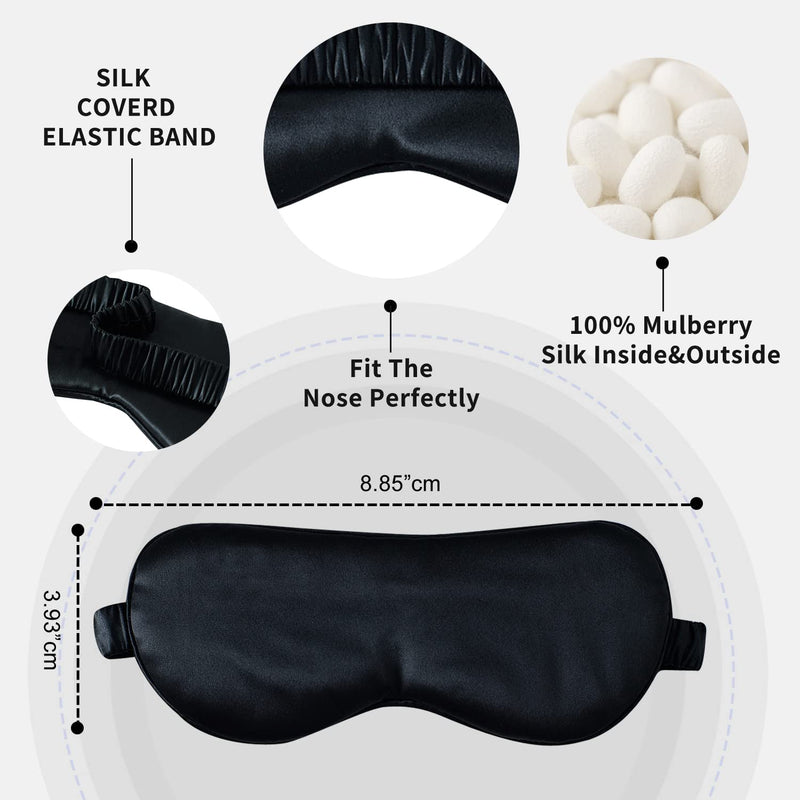 ZIMASILK 100% 22 Momme Pure Mulberry Silk Sleep Mask,Filled with 100% Mulberry Silk，Silk Wrapping Strap- Super Soft & Comfortable Sleep Eye Mask for Sleeping (Black) Black - BeesActive Australia