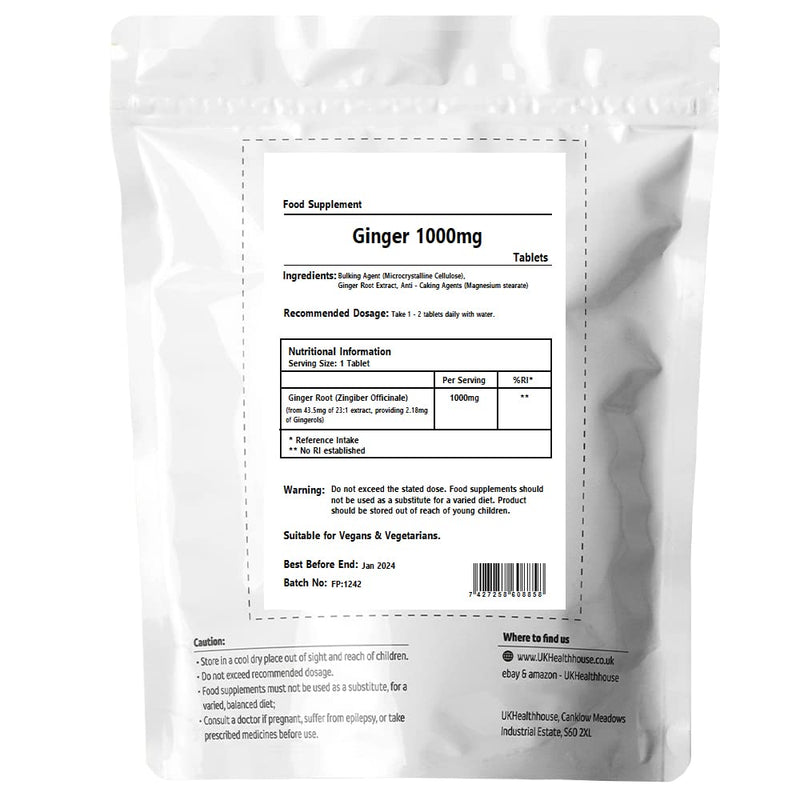Ginger Root 1000mg Extract 90 Tablets - Travel Sickness Aid UK Made Vegan High Potency - Popular Supplement for Healthy Digestion & Travel Sickness - BeesActive Australia