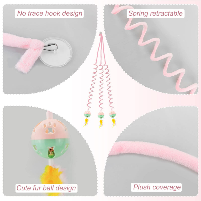 WishLotus Interactive Cat Toys, 2 Pack Soft Plush Cat Toys Self-Hanging Door Cat Plush Toys with Bells Long Tail Elastic Indoor Cat Toys for Cat Chase Play and Kill Time Pink+Blue - BeesActive Australia