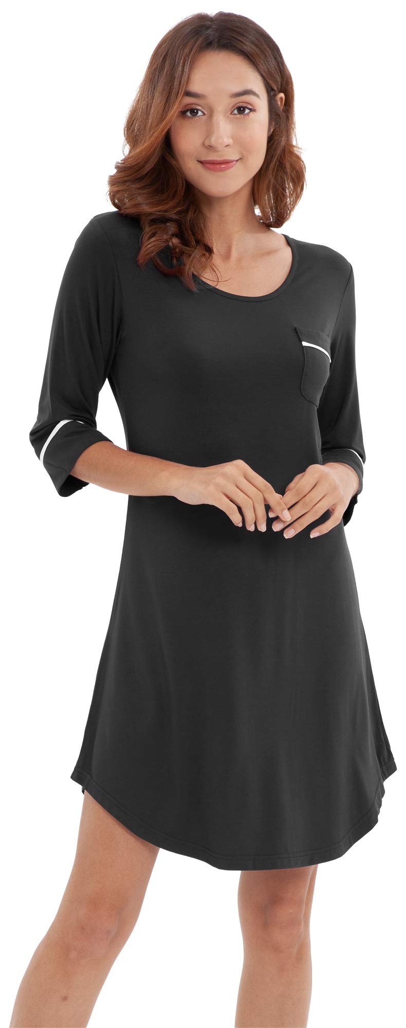 WiWi Women's Nightgowns Soft Bamboo Pajamas 3/4 Sleeves Sleep Shirt Lightweight Nightshirts Plus Size Sleepwear S-4X A-black Large - BeesActive Australia