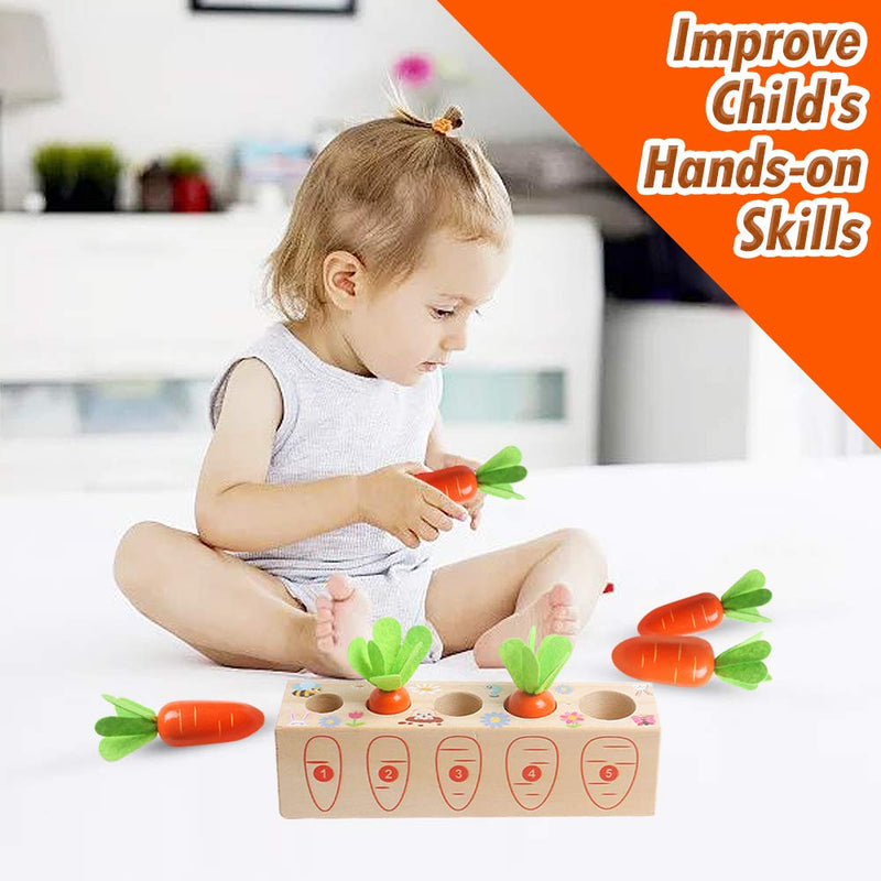 Wooden Montessori Toys for 1 2 3 Years Old Boys and Girls Shape Matching Puzzle Carrot Harvest Game Developmental Educational Birthday Gifts for Baby Toddlers 1-3, Great Fine Motor Skill 12 Months Farm 2 Digital Carrot - BeesActive Australia