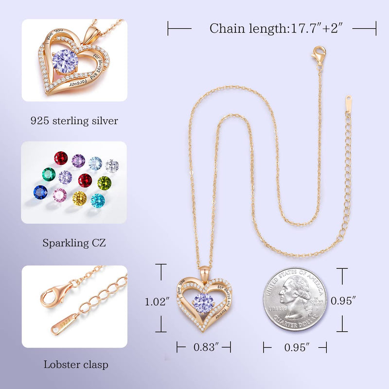 CDE Forever Love Heart Pendant Necklaces for Women 925 Sterling Silver with Birthstone Zirconia, Anniversary Birthday Gifts for Wife, Jewelry Gift for Women Mom Girlfriend Girls Her Rose Gold - BeesActive Australia