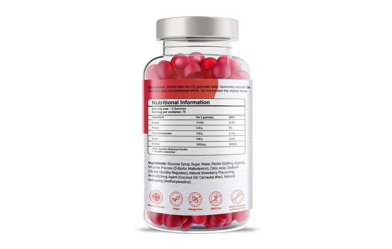 Pharmanostix Ultra Biotin 5000mcg Vegan Gummies - 10000mcg Per Daily Dose - for Hair, Skin and Nail Growth Support - 150 Natural Strawberry Flavour - 75 Days Supply - for Men and Women - BeesActive Australia