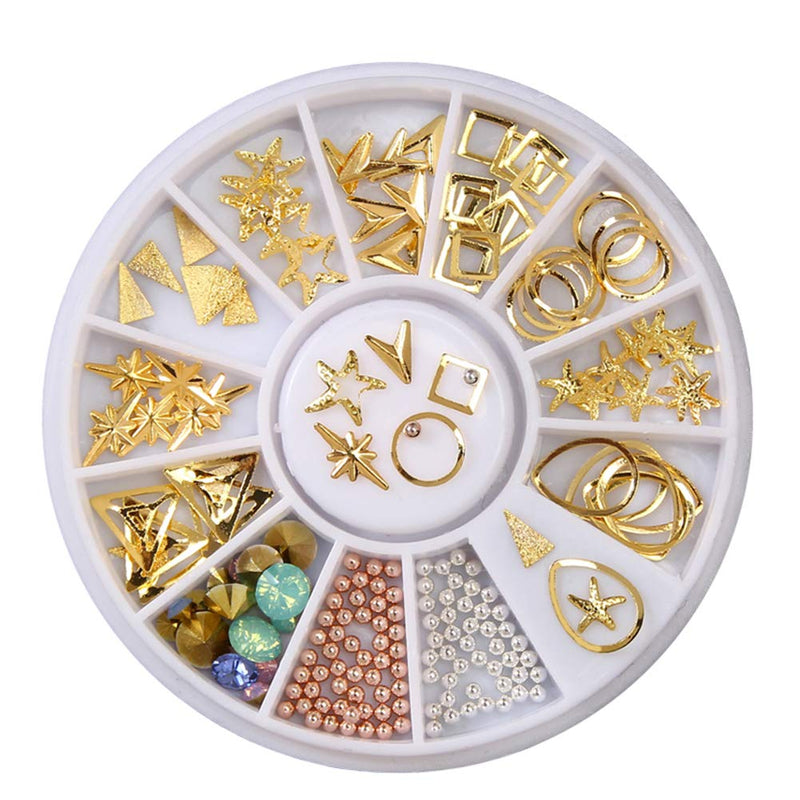 YesLady Nail Art Metal Studs Gold and Silver Punk Rivet Gems 3D DIY Jewels Rhinestones Decoration 9 Wheels - BeesActive Australia