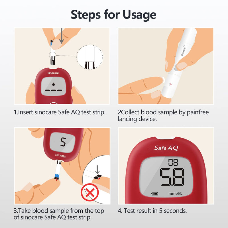 Sinocare 100pcs Blood Glucose Test Strips & 100pcs Lans. for Safe AQ Smart and Safe AQ Voice (Safe AQ Strips- 100) - BeesActive Australia