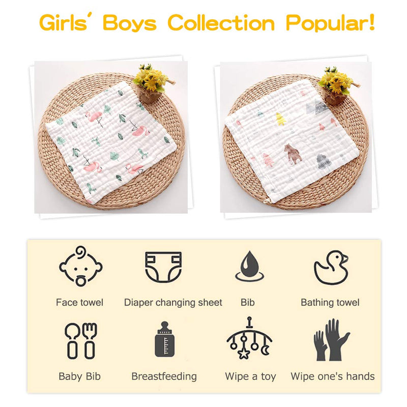 ALBOYI 7 Pack Baby Muslin Washcloths, Newborn Baby Face Towel Drool Bib Wash Cloths Handkerchief Saliva Wipes for Toddlers Boys & Girls 7pack - BeesActive Australia