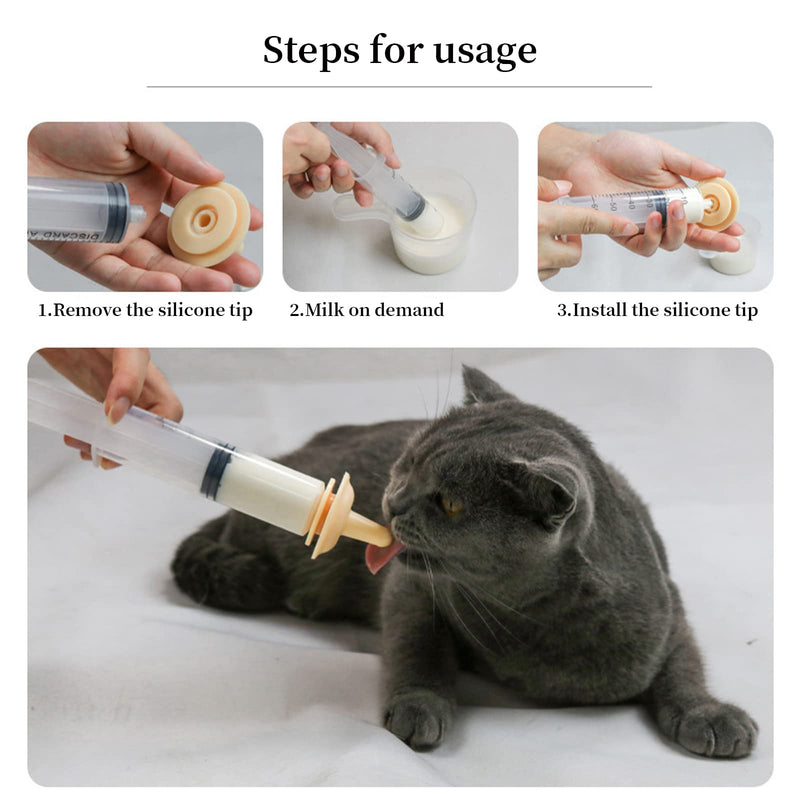 Pet Feeding Syringe with Nipple, Silicone Feeding Tools for Kitten Puppy Feeding Syringe for Newborn Cat Dog Small Animals Rabbits 1ml+3ml+5ml - BeesActive Australia