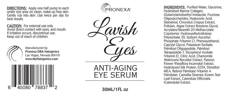 Pronexa Hairgenics Lavish Eyes: Anti-Aging Under Eye Gel Serum to Reduce the Appearance of Dark Circles, Puffiness, Bags, Wrinkles, Fine Lines & Crows Feet Around Eyes. 1.0 FL OZ. - BeesActive Australia