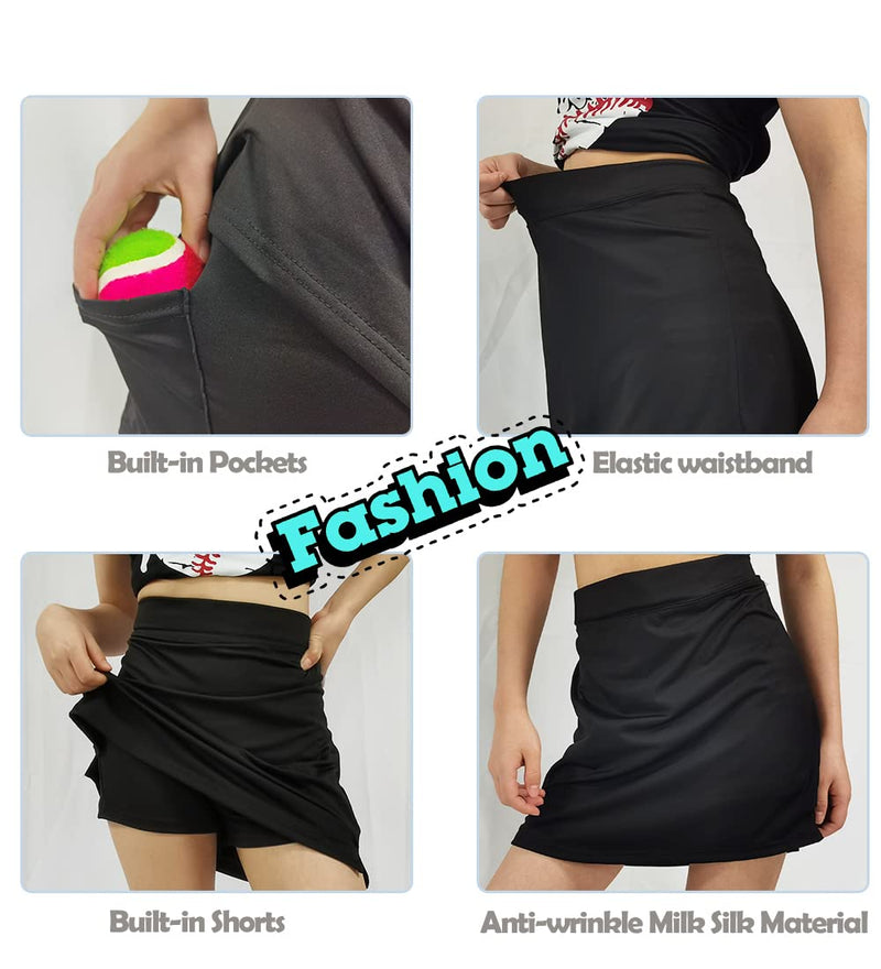 SUFEINI Tennis Skirts for Women with Pockets Shorts Athletic Golf Skorts Running Workout Black Grey Pink Sports Skirt Shorts X-Large - BeesActive Australia