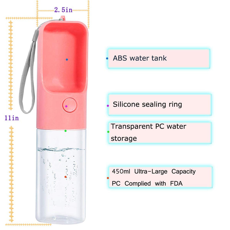 Sofunii Dog Water Bottle for Walking, Portable Pet Travel Water Drink Cup Mug Dish Bowl Dispenser, Made of Food-Grade Material Leak Proof & BPA Free - 15oz Capacity Pink - BeesActive Australia