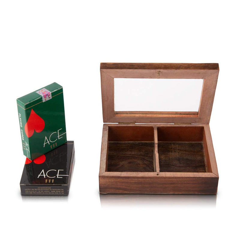 Birthday Gift Ideas Handcrafted Classic Wooden Playing Card Holder Deck Box Storage Case Organizer With 2 Sets of Premium Quality 'Ace' Playing Cards Anniversary Housewarming Gifts Men Women - BeesActive Australia