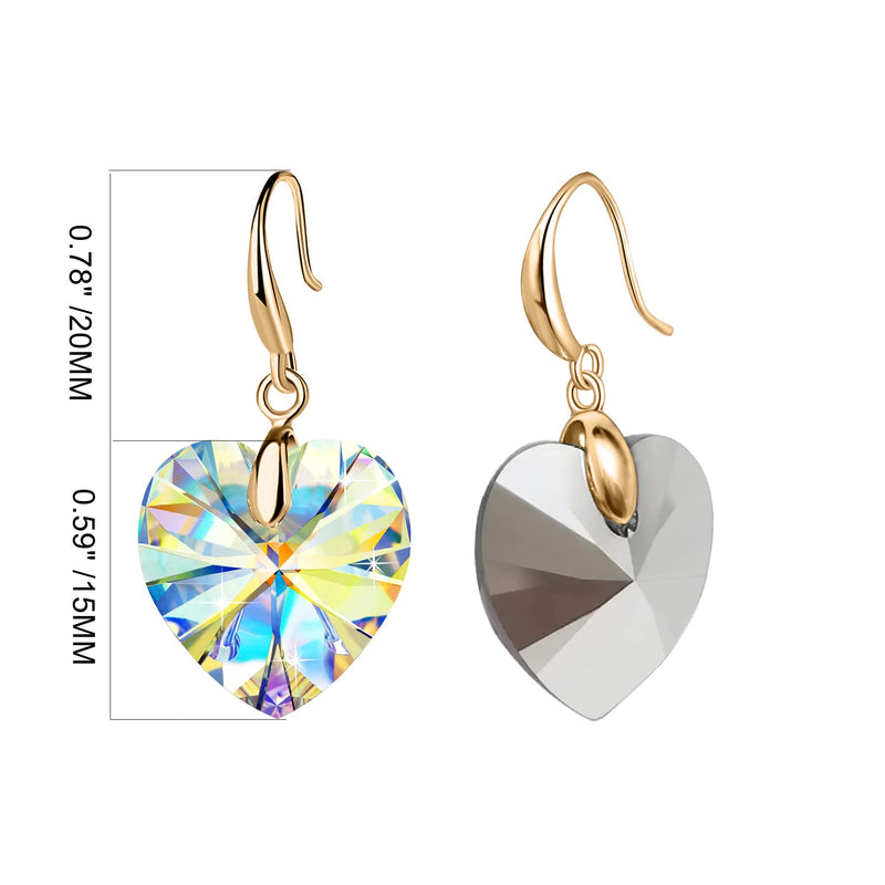 Love Heart Austrian Crystal Earring For Women,14K Gold Plated Hypoallergenic Drop Earrings For Sensitive Ears 1-Gold-Yellow - BeesActive Australia