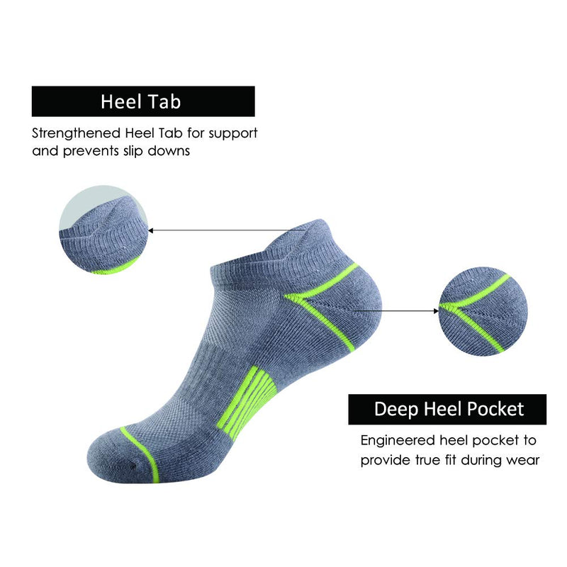 [AUSTRALIA] - JOYNÉE Mens Athletic Low Cut Ankle Tab Socks 6 Pack Cushioned Breathable for Running Light Grey (6 Pairs) 