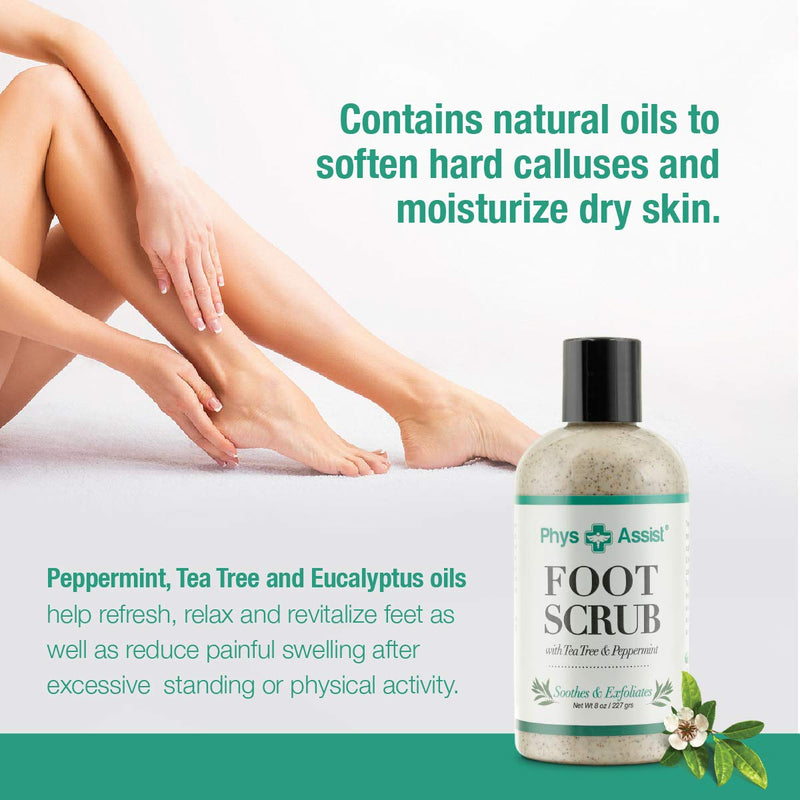 PhysAssist Foot Scrub 8 oz. with Tea Tree, Peppermint Soothes and Exfoliates Promoting a Deep Cooling Sensation Leaving Feet Feeling Calm and Refreshed. - BeesActive Australia