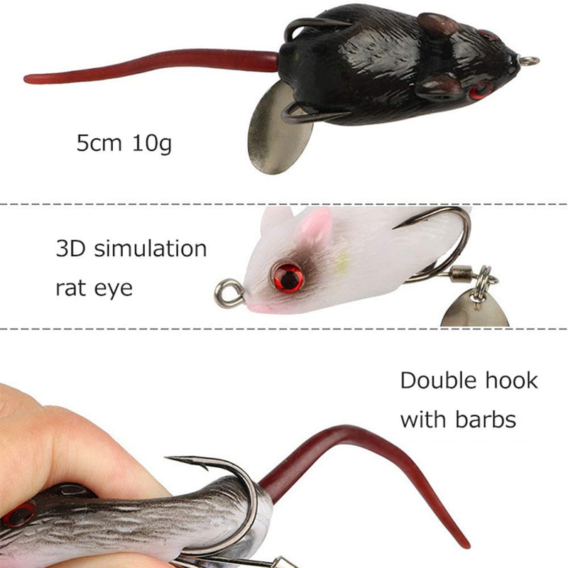 [AUSTRALIA] - 6pcs Mouse Artificial Topwater Lures Baits, 3D Mice Fishing Lure Kit for Bass Snakehead, Freshwater Soft Bait 