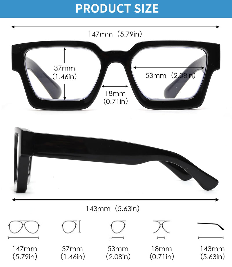 JM 3 Pack Square Reading Glasses, Blue Light Blocking Computer Reader for women men 3 Pack Mixed Color 0.0 x - BeesActive Australia