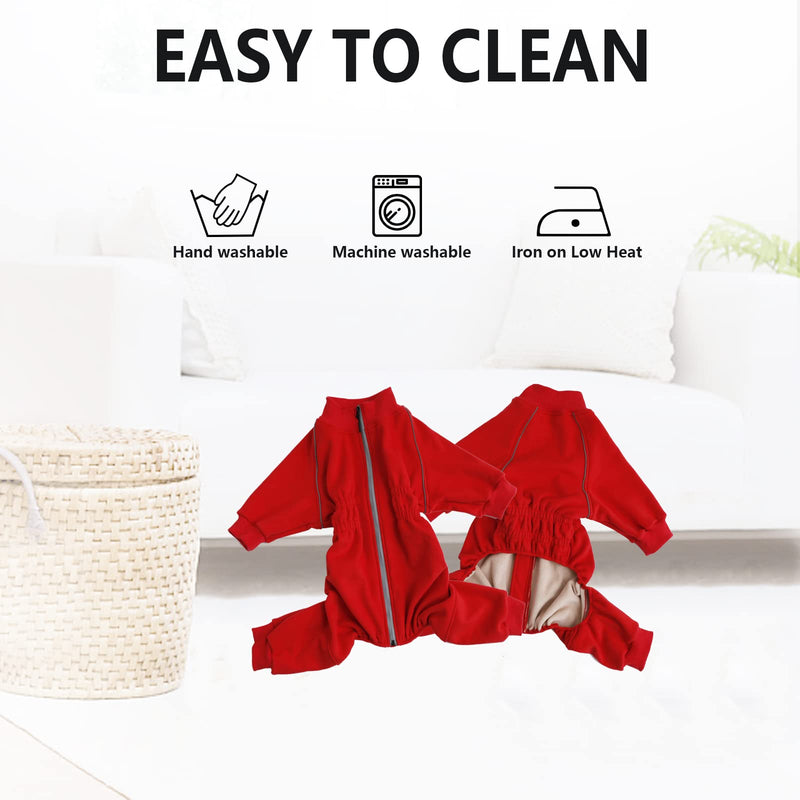 Dog Full Body Warm Fleece Coat with Legs Puppy Pyjamas Jumpsuit Suit with Reflective Zipper Closure Put on and Off Easy and Safety X-Large(Back: 20"in) Red - BeesActive Australia