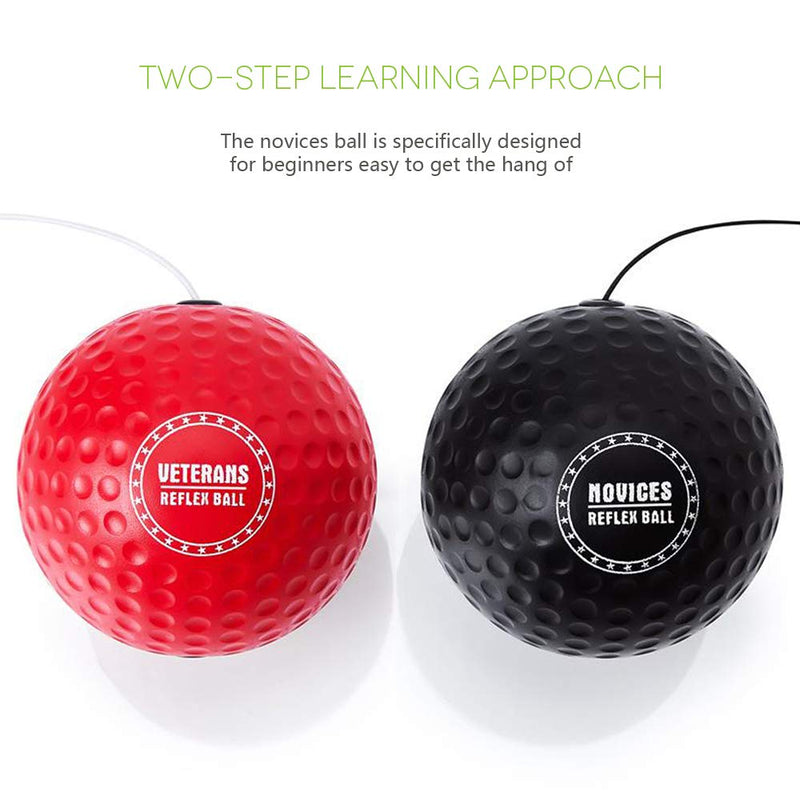 [AUSTRALIA] - TEKXYZ Boxing Reflex Ball, 2 Difficulty Level Boxing Ball with Headband, Softer Than Tennis Ball, Suit for Reaction, Agility, Punching Speed, Fight Skill and Hand Eye Coordination Training Black/Red 