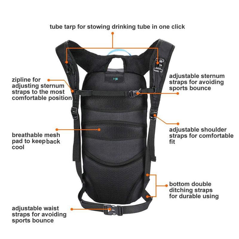 Arvano Hydration Pack Bike with 2l Water Bladder,Small Mountain Biking Backpack Lightweight Bicycle Daypack,6l Mini Rucksack for Cycling MTB Skiing Snowboarding,Day Hiking Bag Running Pouch Women Men Black - BeesActive Australia