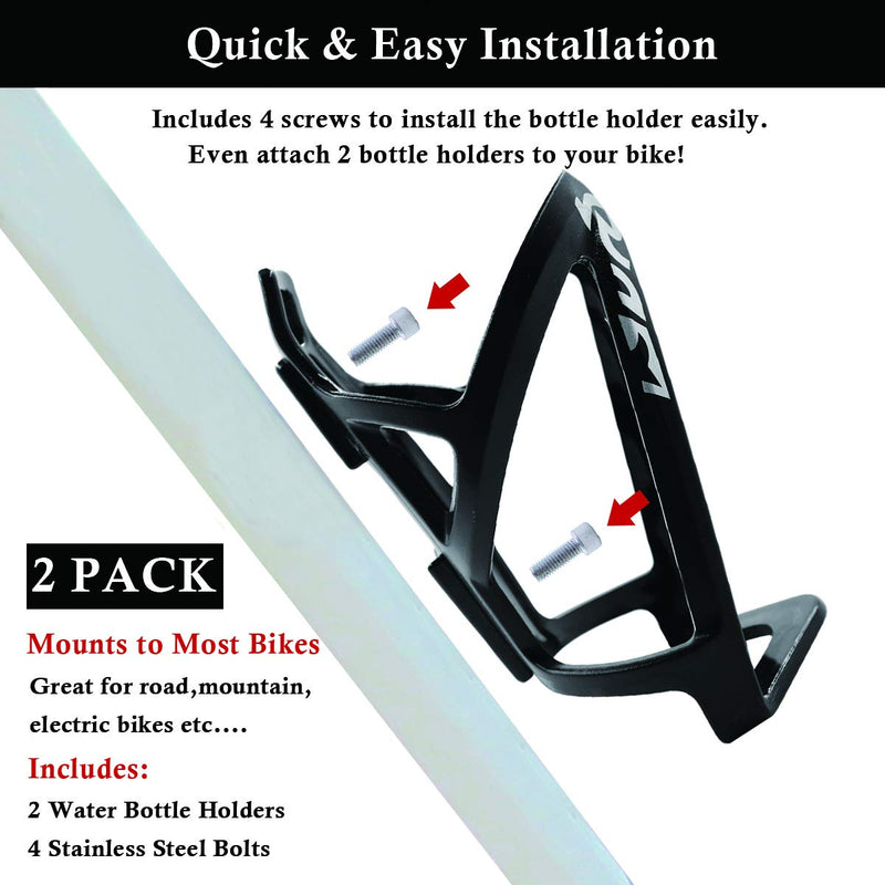 2-Pack Bike Water Bottle Cage Bicycle Water Bottle Holder Lightweight & Strong Bicyle Mount for Road & Mountain Bikes with Screws Spanner 2-PACK(Black) - BeesActive Australia