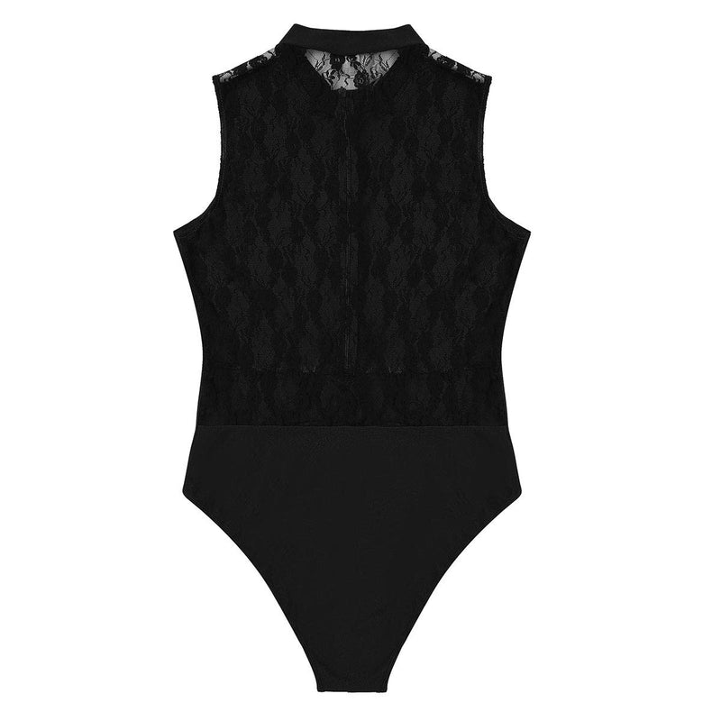 [AUSTRALIA] - iiniim Women's Turtle Neck Lace Back Ballet Dance Gymnastics Leotard Bodysuit Black Medium 