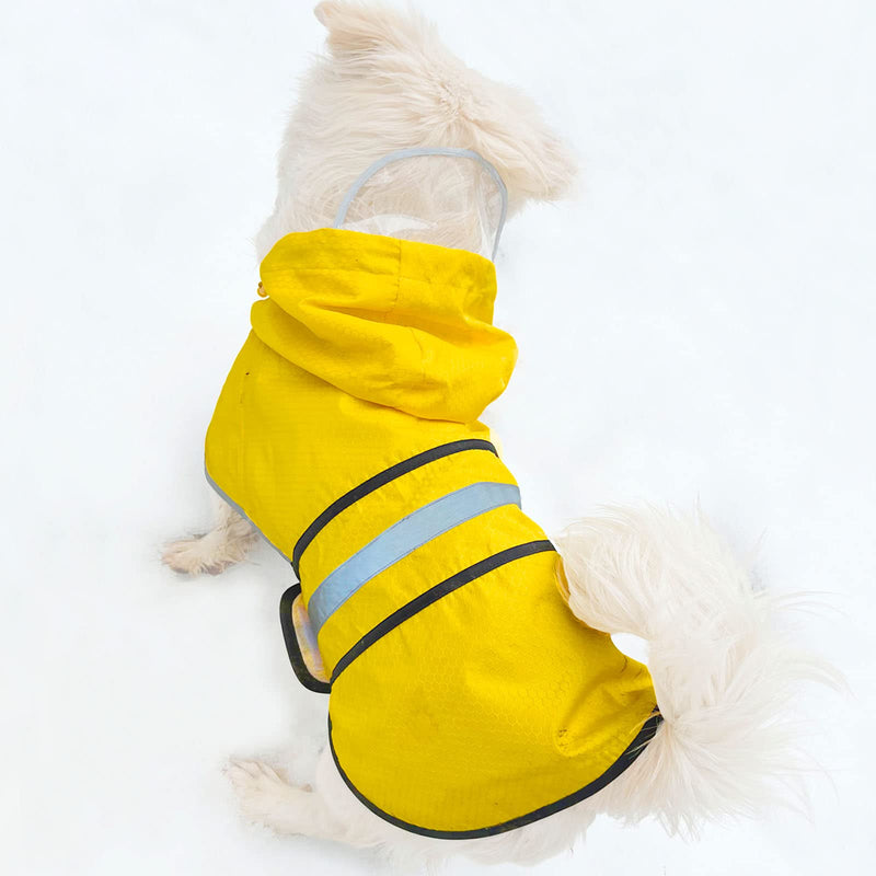 Dog Raincoat Waterproof Reflective Slicker - Lightweight Breathable Hooded Poncho Rain Coat Jacket with Adjustable Belly Strap and Leash Hole for Small Medium Large Dogs Yellow - BeesActive Australia