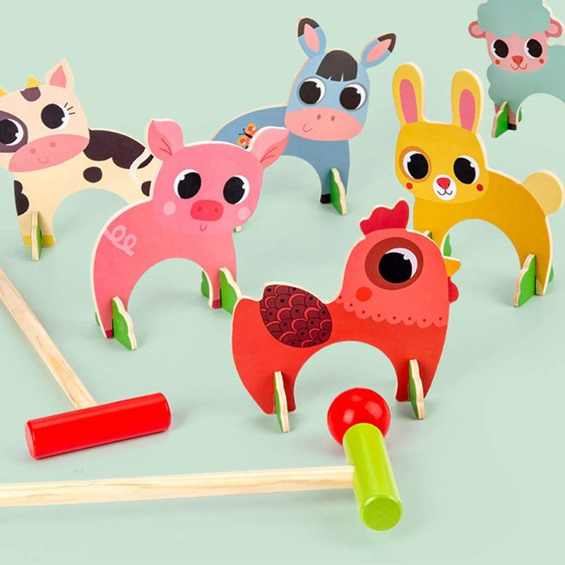 TOYANDONA Kids Croquet Set, Cartoon Wooden Animal Croquet Set Funny Lawn Games for Boys Girls - BeesActive Australia