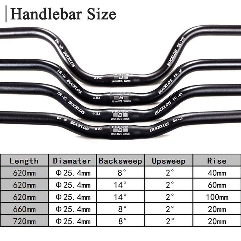 BUCKLOS 25.4mm Mountain Bike Handlebars Rise 20/40/60/100mm Aluminum Alloy MTB Riser Handlebars, Suitable for Cycling Racing XC DH Bicycle - BeesActive Australia