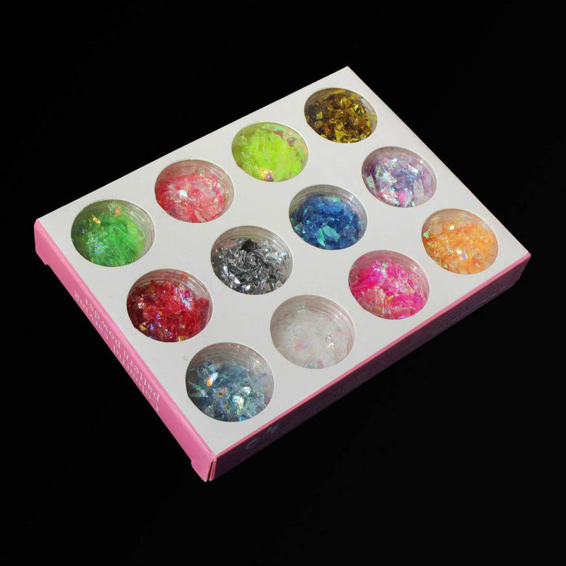 Colorful Nail Sequins Glitters Chunky Iridescent Flakes Nails DIY Design Sticker Glitter Nail Art Decoration (12 Color/Set) (ADDBBA119) ADDBBA119 - BeesActive Australia