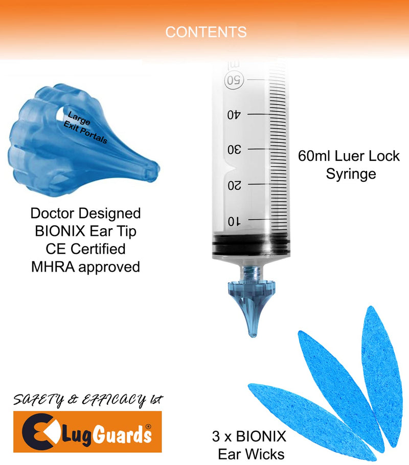BIONIX Ear Wax Removal Syringe Large Capacity 60ML MHRA & CE Approved + 3 x Anti Ear Infection Wicks - BeesActive Australia