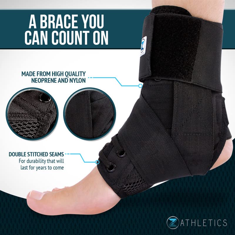 Z ATHLETICS Zenith Ankle Brace, Lace Up Adjustable Support – for Running, Basketball, Injury Recovery, Sprain! Ankle Support Wrap for Men, Women, and Children (Black, Medium) Medium (Pack of 1) Black - BeesActive Australia
