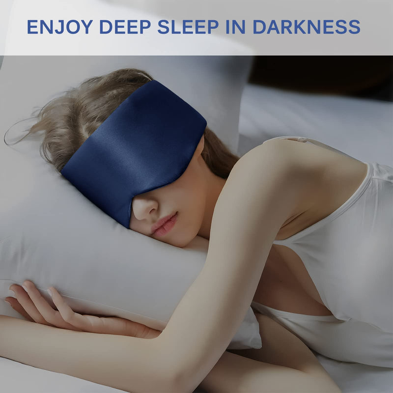 OLESILK Sleep Mask, 100% Natural Mulberry Silk Eye Mask for Women and Men with Adjustable Strap, Large in Size, Blindfold for All Night Sleep, Navy - BeesActive Australia