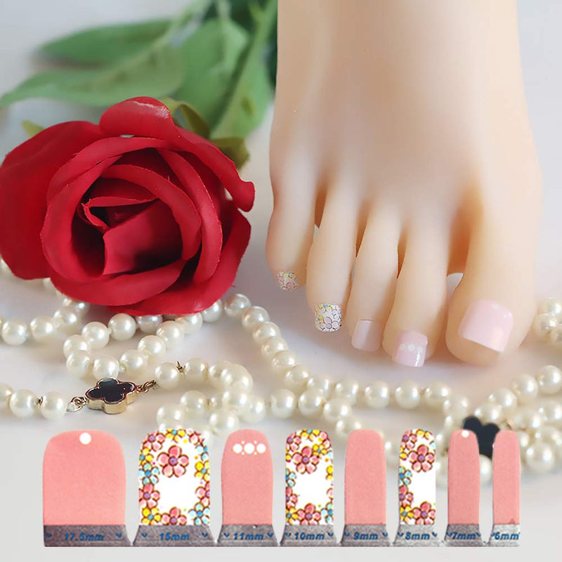 WOKOTO 6 Sheets Toenail Art Polish Wraps Stickers Strips Set Flower Stripe Design Manicure Kit Adhesive Nail Decals Tips With 1Pc Nail File KIT2 - BeesActive Australia