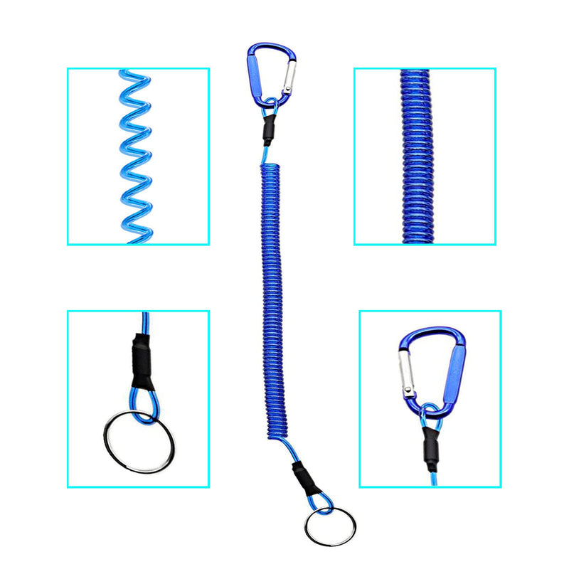 LAIBOREC Fishing Lanyards, 7PCS Retractable Steel Wire Coiled Lanyard Safety Fishing Tool Ropes Accessories with Carabiner and Split Ring for Pliers Lip Grips Tackle, Boating, Kayak (Blue) - BeesActive Australia