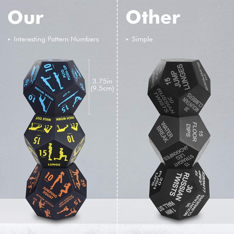 Exercise Dice, for Home Fitness, Workouts, Cardio, 12-Sided Movement Dice Fun Gym Learning Game for Fitness & Exercise Classes , with Exercise Illustration Booklet (3pcs) Black - BeesActive Australia