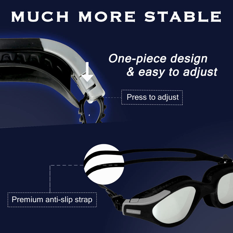 Swim Goggles - UV Polarized Swimming Goggles for Men Women Adults, Wide View and Adjustable, Anti-fog and No Leaking Black - BeesActive Australia