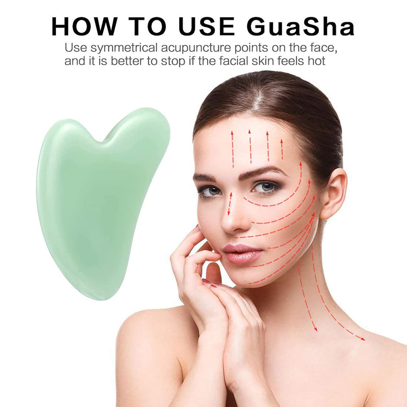 Gua Sha Stone Massage Tool Jade Neck Beauty Slimming Massager for Spa Skin Caring Pain Relief Tool, Face Body Heart Shape (Green 1) - BeesActive Australia