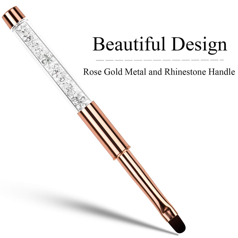 Ycyan 1Pcs Oval UV Gel Nail Brush Rhinestone Handle Professional Nail Art Tools Size 8 Rose Gold - BeesActive Australia