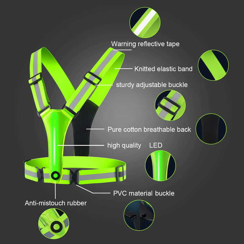 IEVOEA LED Reflective Vest, High Visibility 2 USB Rechargeable Running Lights for Runners, with Adjustable Waist/Shoulder & 3 Modes Reflective Running Gear - BeesActive Australia