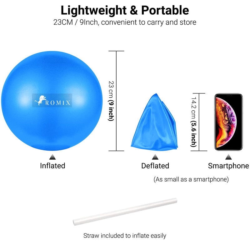 ROMIX 9 Inch Pilates Ball, 23cm Soft Anti-burst Mini Exercise Ball, Anti-slip Inflatable Small Fitness Ball for Adults Strength Training Stability Physio Therapy Balance Yoga Barre Home Gym Workout Blue - BeesActive Australia