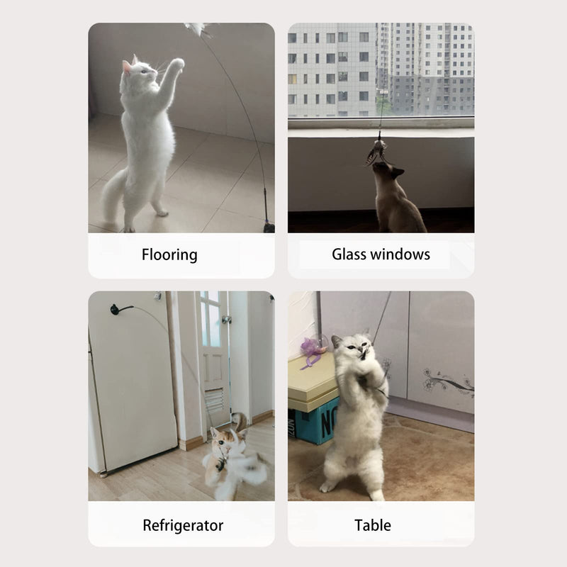 Cat Toy Wand Auto Interactive Cat Toys for Indoor Cat 6 in 1 Hands-Free Natural Bird Feather Ball Toys, Suction Cup Pet Indoor Dancing Playing Toy - BeesActive Australia