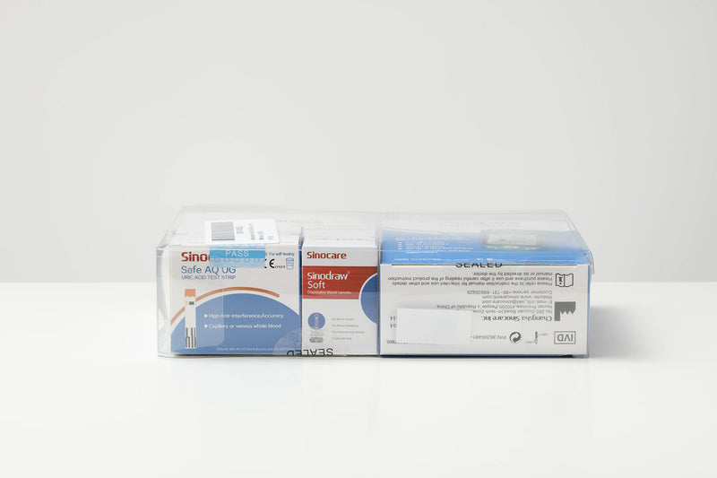 sinocare 2-in-1 Uric Acid & Blood Glucose Test Kit, Safe AQ UG Multifunctional Monitor for Blood Sugar & Gout Test, w/Test Strips x 100 & Lancing Devices x 100, for Diabetics & Gout - in mmol/L Safe AQ UG test kit w/ strips × 100 - BeesActive Australia