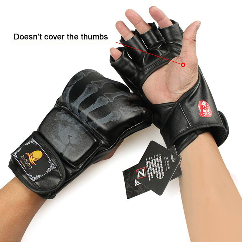 [AUSTRALIA] - ZooBoo MMA Gloves, Half-Finger Boxing Fight Gloves MMA Mitts with Adjustable Wrist Band for Sanda Sparring Punching Bag Training (One Size Fits Most) GS-Black 