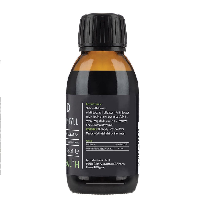 KIKI Health Liquid Chlorophyll 125ml, High Strength, 100mg of Chlorophyll Extract Per Serving, 100% Natural Ingredients, Gluten Free, Vegetarian and Vegan Friendly 125 ml (Pack of 1) - BeesActive Australia
