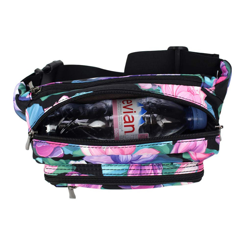 Oxpecker Waist Pack Bag with Rain Cover, Waterproof Fanny Pack for Men&Women, Workout Traveling Casual Running Hiking Cycling, Hip Bum Bag with Adjustable Strap for Outdoors (Black Base Floral) Black Base Floral - BeesActive Australia
