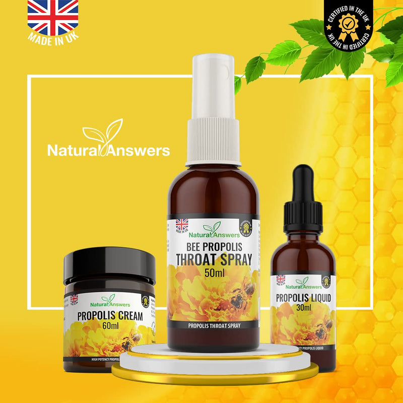 Propolis Throat Spray 50ML, Immune Support & Sore Throat Relief, Natural Answers Bee Propolis Spray with Honey (1 Pack) 50 ml (Pack of 1) - BeesActive Australia